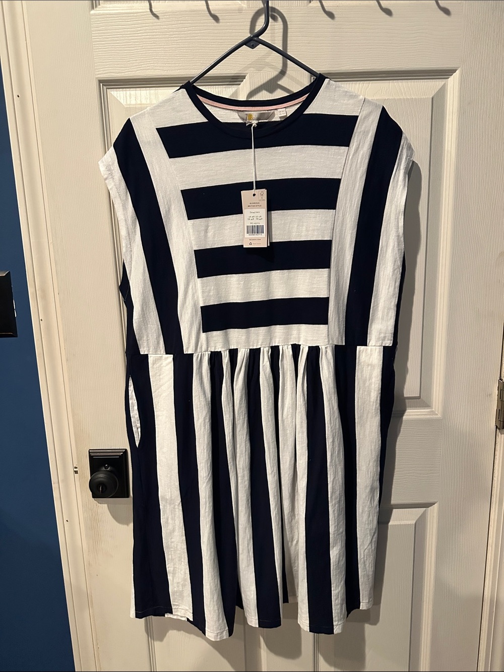 Boden Navy and White Striped Cotton Jersey T-Shirt Casual Dress Size US 12 UK 16